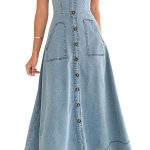 A-Line Denim Dress with Adjustable Shoulder Neck