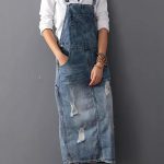 Adjustable Strap A-Line Denim Skirt with Slits and Holes