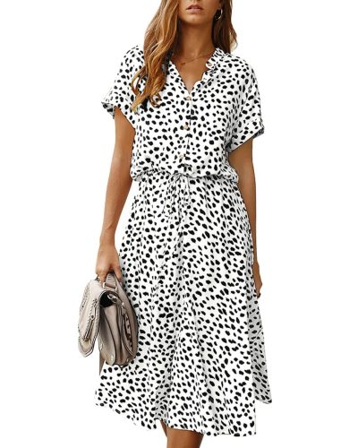Bohemian Polka Dot Print Ruffled Midi Dress