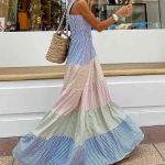 Colorblock Striped Ruffled Maxi Dress