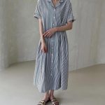 Cotton Button-Down Striped Shirt Dress