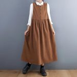 Cute Sleeveless Corduroy Dress with Pockets