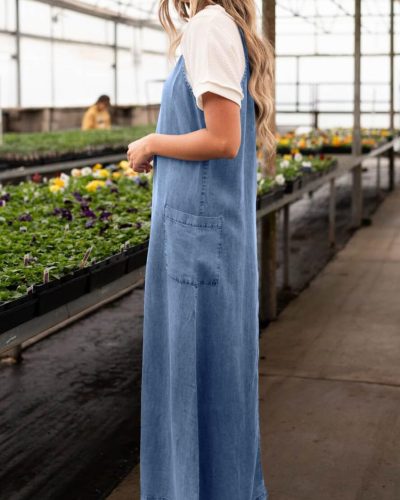 Denim Spaghetti Strap Dress A-Line Suspender Dress