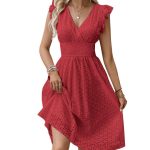Eyelet Lace Embroidered Pleated A-Line Dress