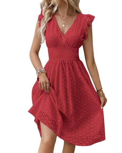 Eyelet Lace Embroidered Pleated A-Line Dress