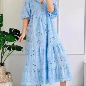 Summer Floral Lace Eyelet Dress