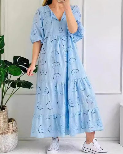 Summer Floral Lace Eyelet Dress