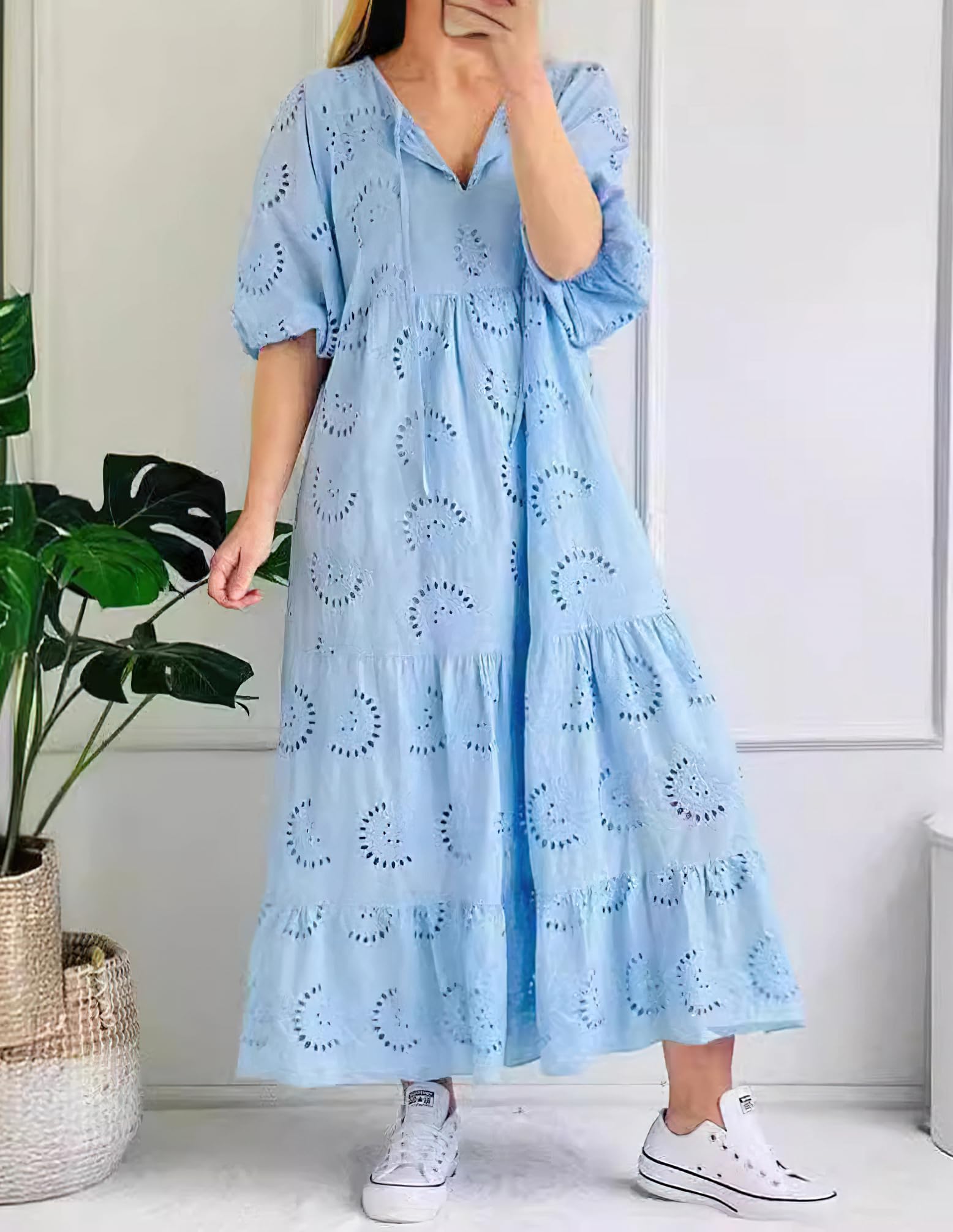 Summer Floral Lace Eyelet Dress