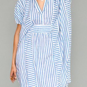 Summer Loose Striped Bat Sleeve Shirt Dress