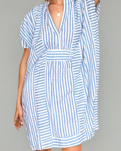 Summer Loose Striped Bat Sleeve Shirt Dress