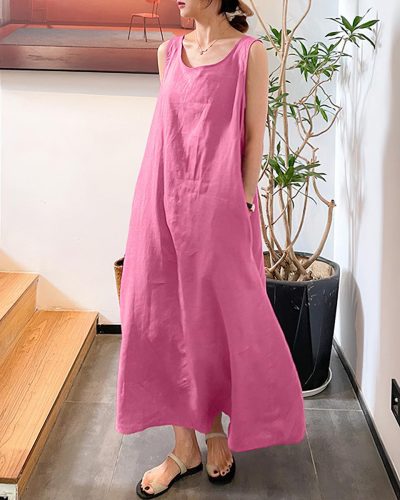 Summer Sleeveless Cotton Waist Vest Beach Dress