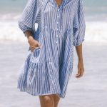 Summer V-neck Casual Striped Midi Shirt Dress