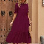Summer V-neck midi dress with waist