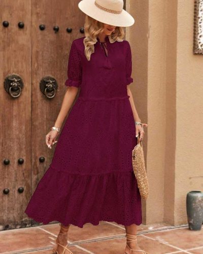 Summer V-neck midi dress with waist