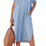 Summer loose mid-length waist denim shirt dress