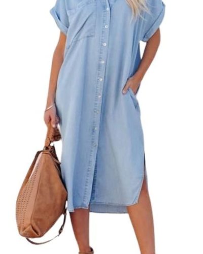 Summer loose mid-length waist denim shirt dress