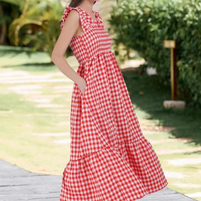 Women’s Vintage Plaid Ruffle Dress