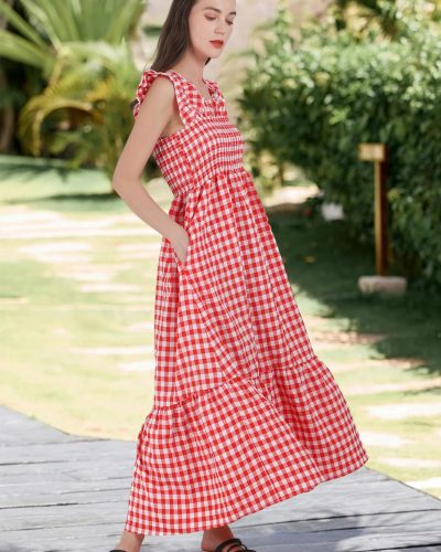 Women’s Vintage Plaid Ruffle Dress